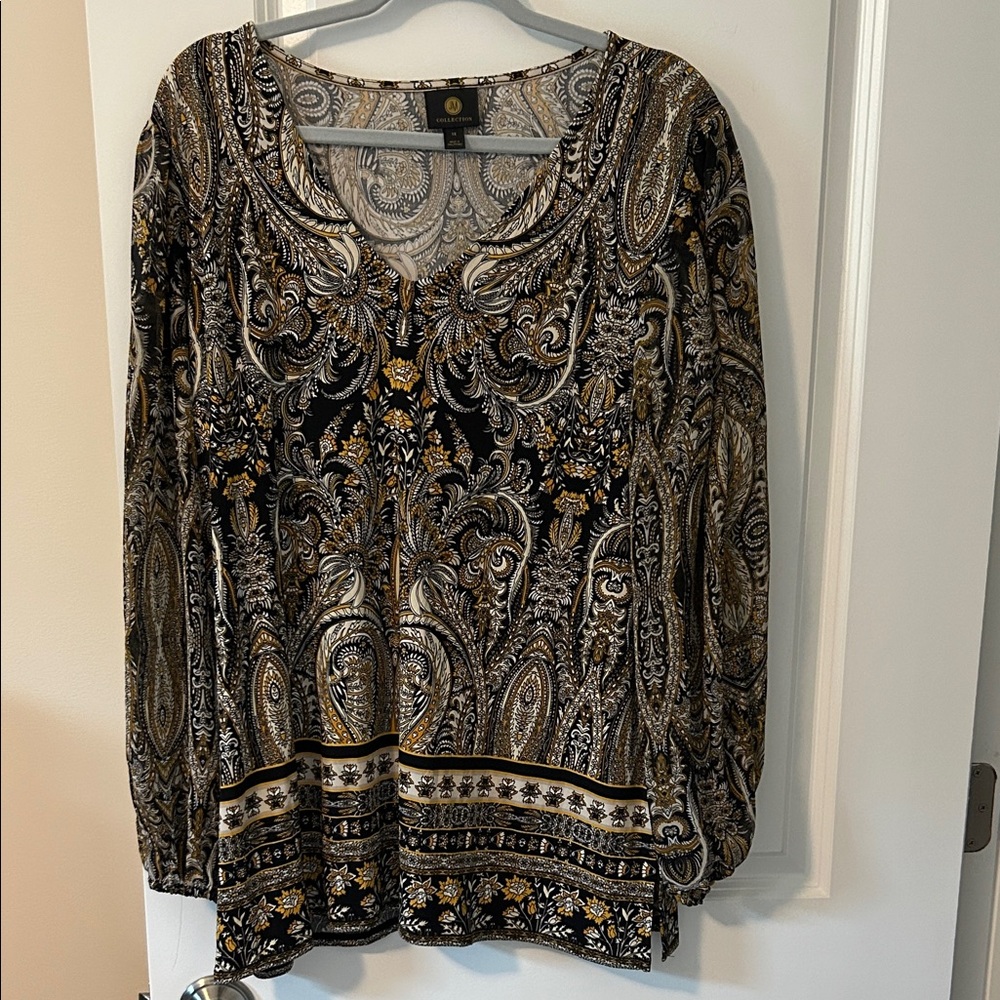 JM Collection Black and Gold Paisley Blouse